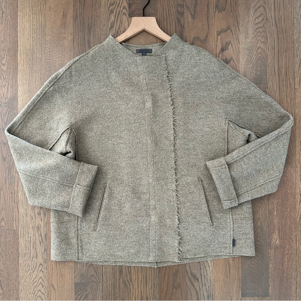 Oska Snap Front Boiled Wool Jacket in Heather Olive Green Size 2 / US 8 / M